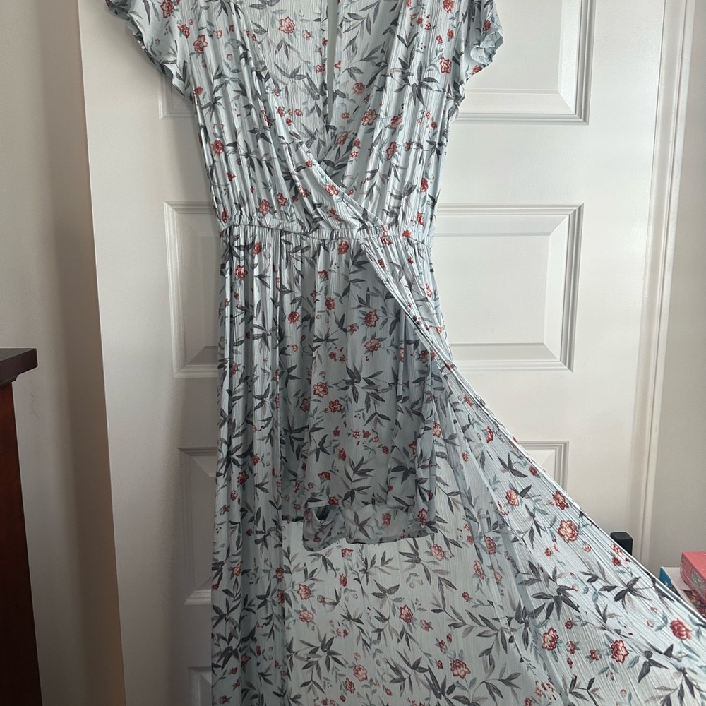 American Eagle Outfitters Light Blue Floral Wrap Maxi Dress W/shorts S - Picture 2 of 6